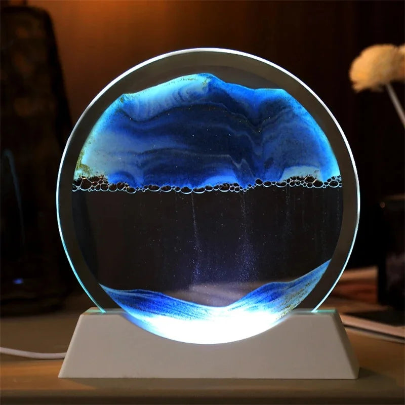 MBMart® 3D Moving Sand Art Picture | Round Glass Quicksand Home Decoration