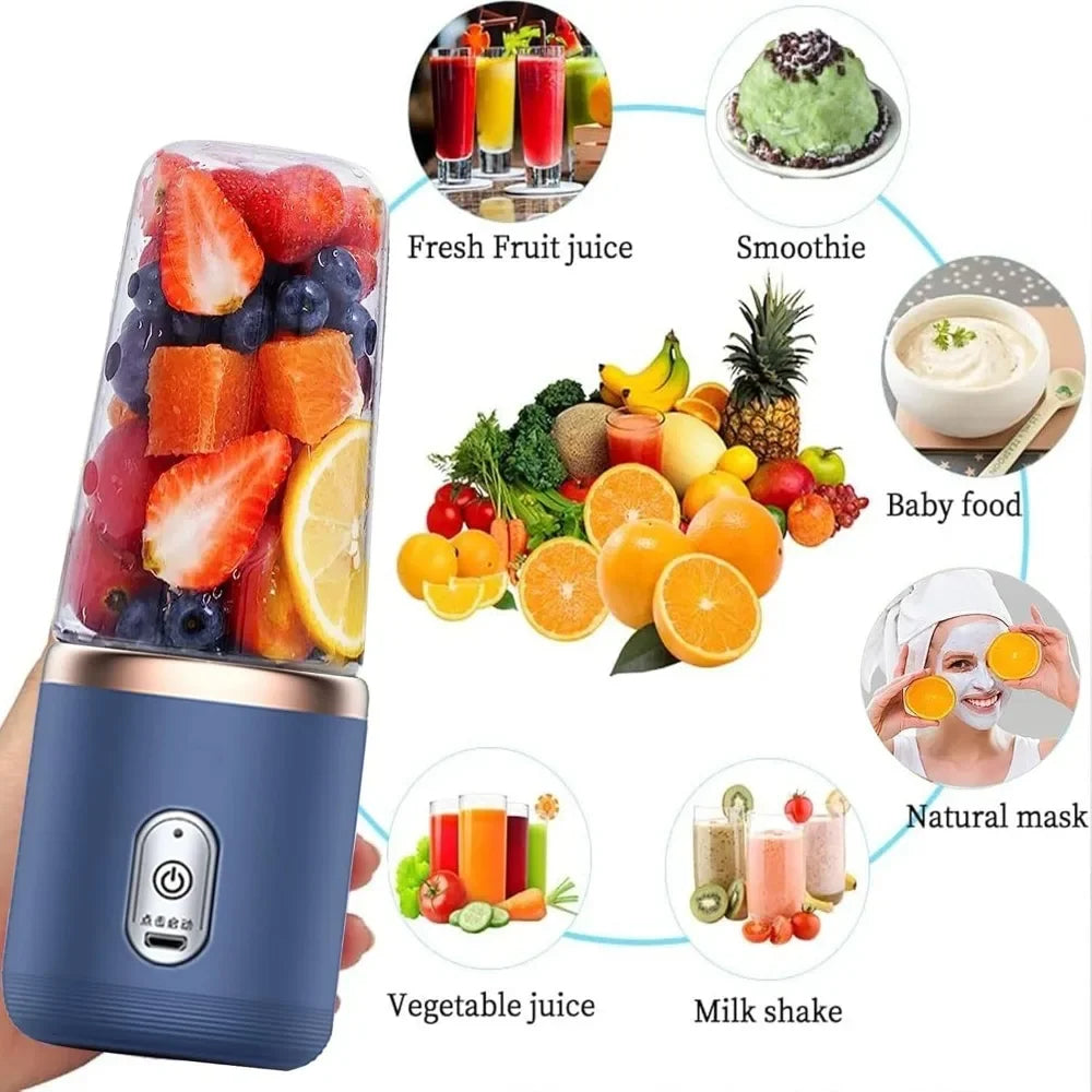 MB Mart® 6 Blades Portable Juicer Cup | USB Rechargeable Smoothie Blender 400ML