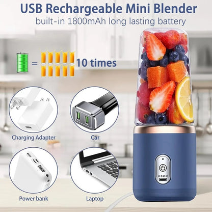 MB Mart® 6 Blades Portable Juicer Cup | USB Rechargeable Smoothie Blender 400ML