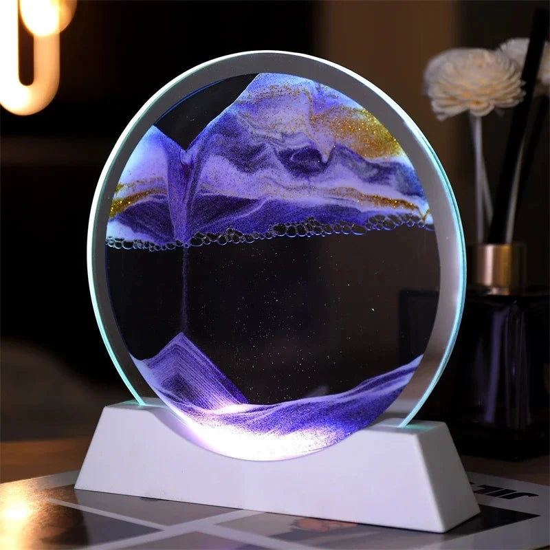 MBMart® 3D Moving Sand Art Picture | Round Glass Quicksand Home Decoration