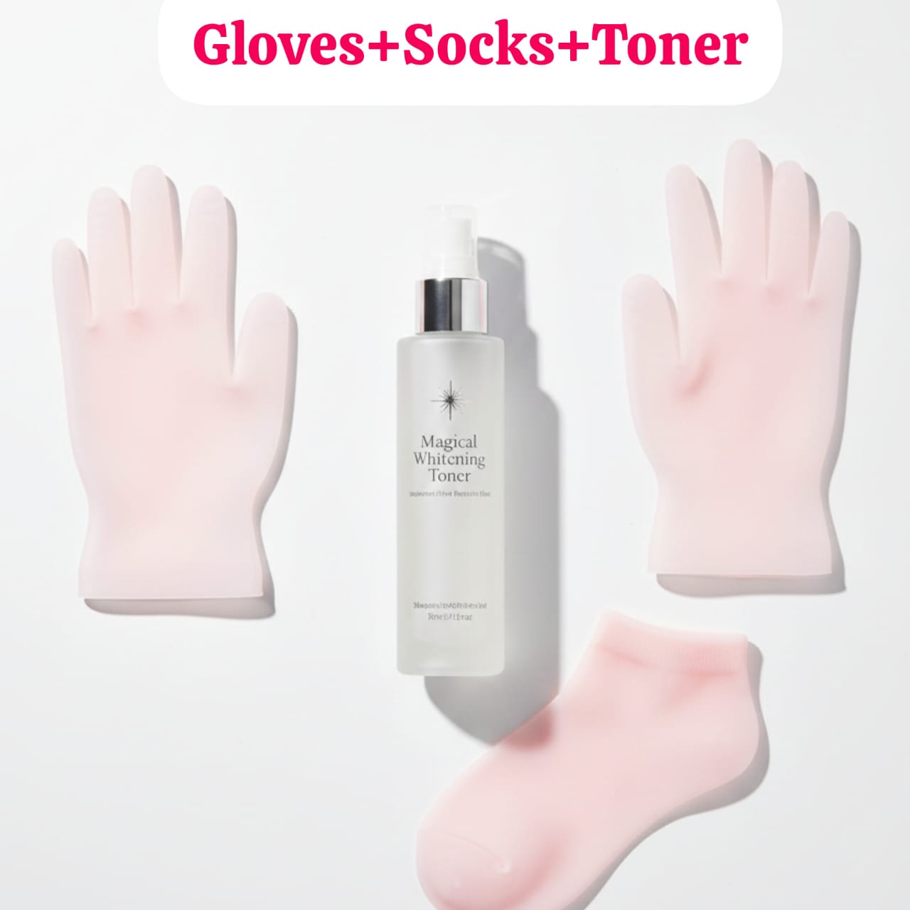 Silicone Moisturizing Socks & Gloves + Magical Whitening Toner – Hydrate, Brighten & Fair Skin
